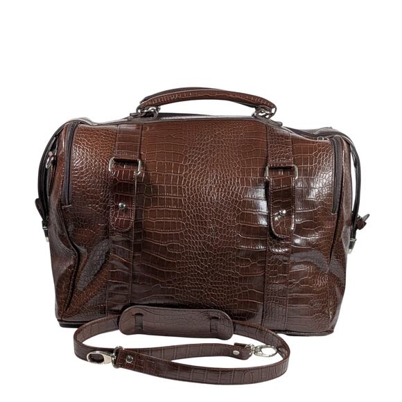 Vintage Bath and Body Works Large Faux Alligator Brown Travel Bag with Straps - Picture 1 of 16